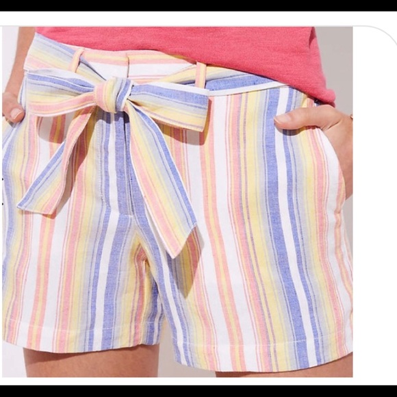 LOFT Pants - Ann Taylor LOFT Pink Blue Striped Linen Shorts